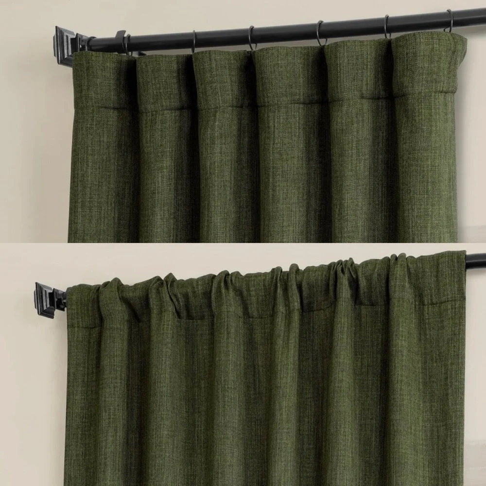 Linen Khaki Green Room Darkening Curtain Panel